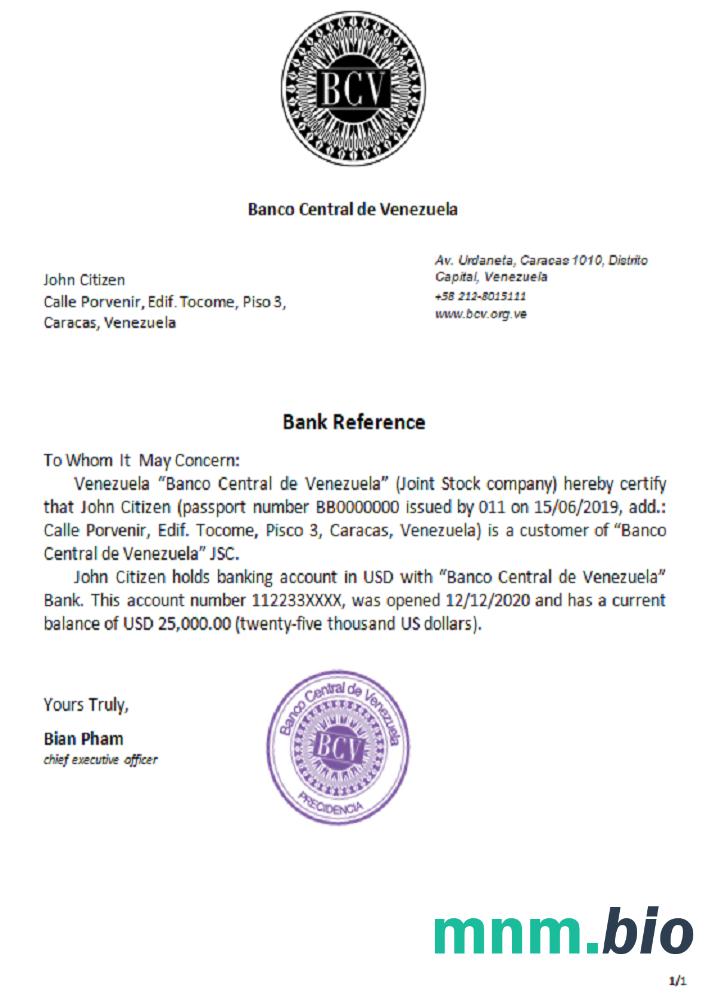 Przykład odniesienia do Wenezueli Banco Central de Venezuela w formatach Word i PDF